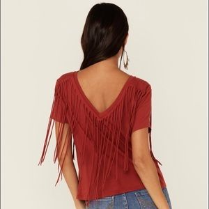 Shyanne Women's Solid Chili Fringe Short Sleeve Tee